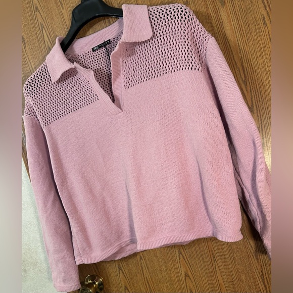 ZARA Chenille See Through Knit Polo Sweatshirt - Picture 3 of 5
